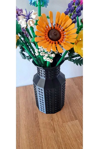Maflen Lego Flower Compatible Special Design Decorative Vase Bioplastic Black (Flowers Not Included)