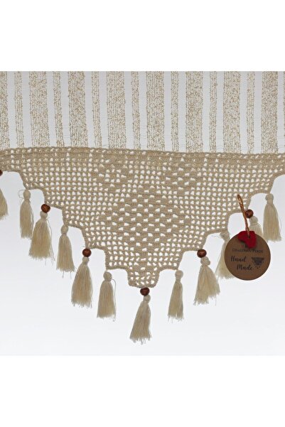 Demirhan Perde Beige Natural Double Striped Cotton Tulle Curtain with Intermediate Lacing