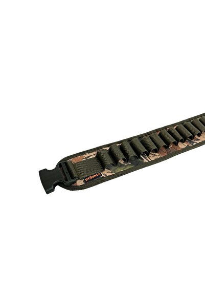 UYĞURCA 30 Adet Kapasiteli Açık Fişeklik - Haki Şeritli Yaprak Desen Kumaş - 12 Calibre