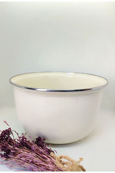 EBRULİEMAYE 4 Liter Vintage Cream Enamel - 24 Cm Diameter Storage Container