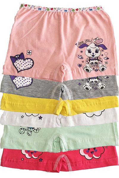 Tutku Underwear Girl Child Colorful Lycra Cotton Boxer Panties 6 Piece Pa