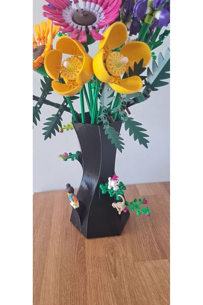 Maflen Lego Flower Compatible Special Design Decorative Vase Bioplastic Black (Flowers Not Included)