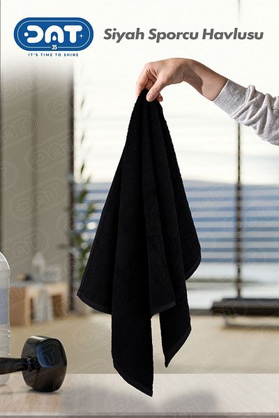 DAT35 Black Athlete Sports Training Towel Gym Fitness Plates Boxing Tennis Sports Towel 100% Cotton 50 X 90 Cm