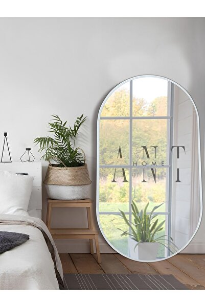 ant home Model Alfa, 90x50 Dekoratif Ayna, Beyaz Çerçeveli, Duvar Aynası Kons...