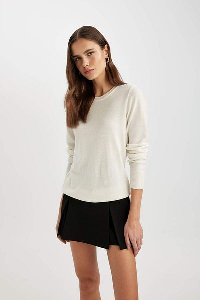 DeFacto Regular Fit Soft Textured Crew Neck Basic Plain Knitwear Sweater 3113666