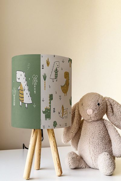 Talia Home Dinosaur Patterned Cute Children's Room - Lampshade Table Lamp Tlab-311+f364