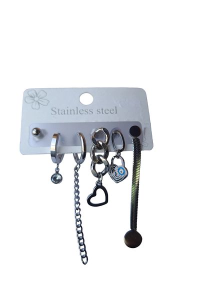 petrimor Steel Set of 6 Silver Color Cartilage Earrings