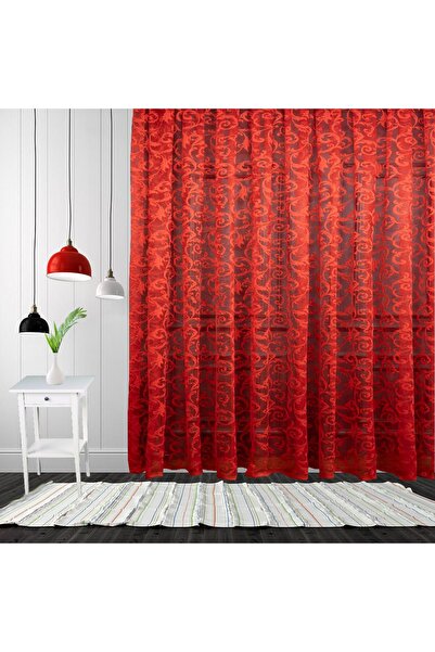Evdepo Home Red Crown Shawl Pattern, 1/3 Tight Pleat, Tulle Curtain, Single Wing