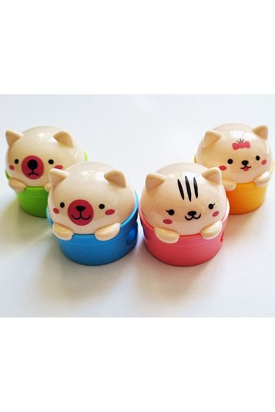 Modellino 4-Piece 4-Color Top Opening Lid Teddy Bear Shaped 2-Piece Pencil Sharpener