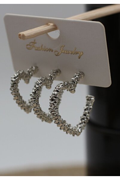 monalisatoka Kadın Hasır Gümüş 3'Lü Kalp Küpe Seti