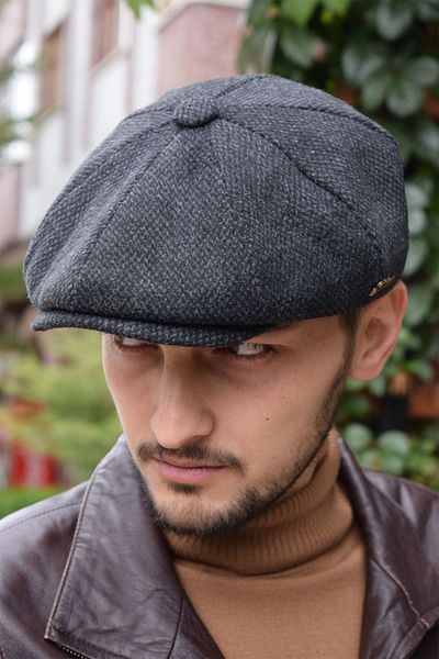 Göksu Şapka Winter Cap British Style Peaky Blinders Black Dotted Newsboy Trend 8 Piece Cap