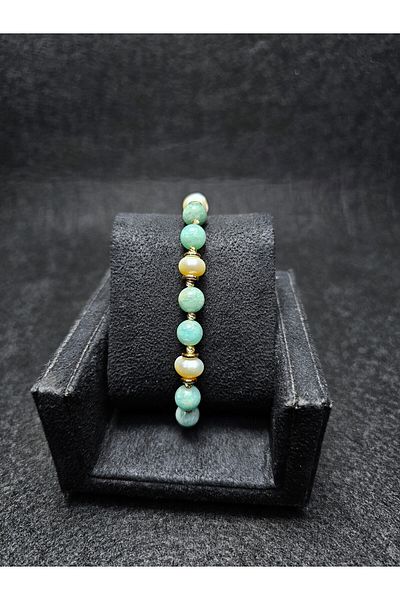 Yüksel Boncuk Natural Pearl and Amazonite Bracelet - Natural Stone Bracelet