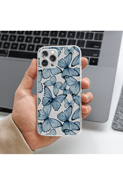 SHOWLIGHT Samsung Galaxy S10 Lite Uyumlu Mavi Kelebek Tasarımlı Premium Şeffa...