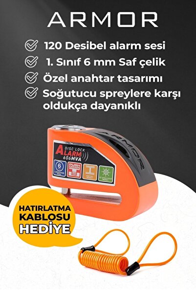 Armor 606mva 6 Mm 120 Desibel Paslanmaz Çelik Alarmlı Disk Kilidi (HATIRLATMA...