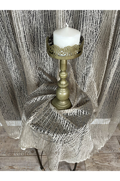 Evdepo Home Beige Colored Crown Ice Fracture - Normal Pleat, Tulle Curtain, Single Wing