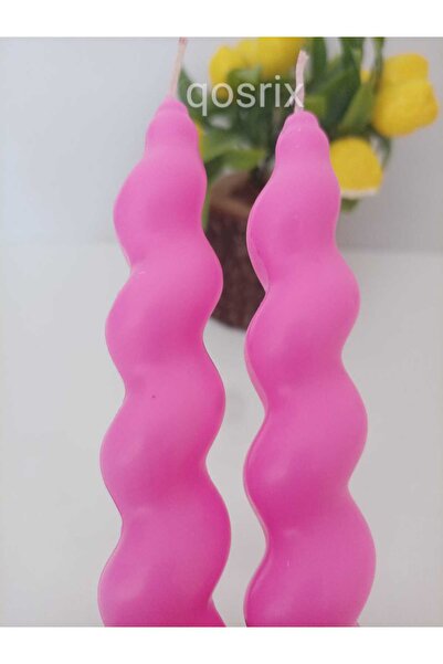 qosrix 2'li Açık Pembe Renk Italyan Burgulu Şamdan Soya Mumu Doğal Kokulu Uzu...