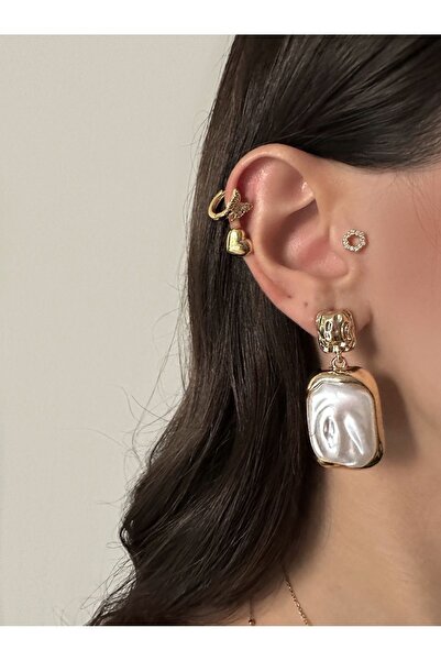 Okko Store Büyük İncili Dikdörtgen Küpe