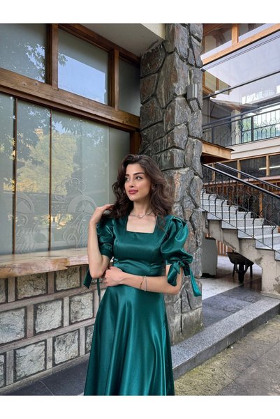 BEYZATURAN Emerald Green Satin Dream Dress