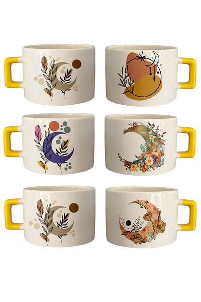 GünayStore SPECIALLY DESIGNED PRINTED NESCAFE & LATTE COLORED CUP SET OF 6 WITH HANDLES