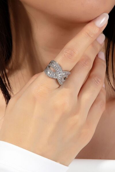 Ressia Baget Kesim Beyaz Altın Kaplama Ayarlanabilir Çelik Yüzük