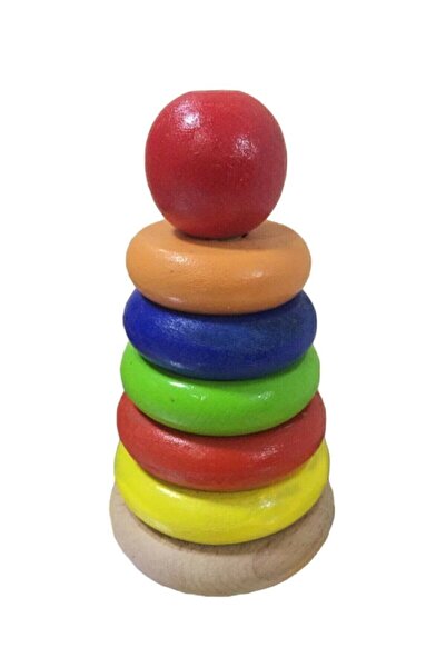 WizziW لعبة تعليمية للأطفال برج حلقي خشبي مطور الذكاء 5 حلقات برج خشبي ملون