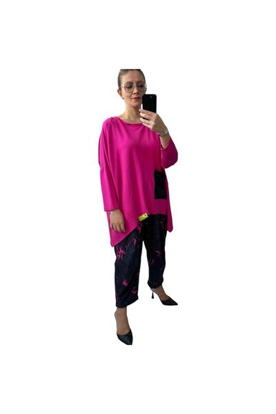 SEE MORE KADIN LİKRALI-YUMUŞAK-RAHAT-ŞIK İKİLİ DİGİTAL PANTOLON VE BLUZ TAKIM