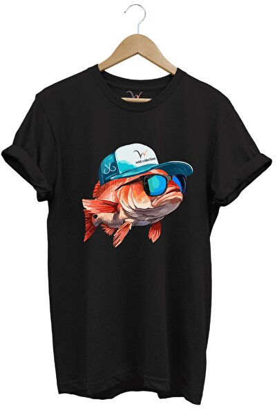 WİDİ Tricou imprimat pentru vânătoare de pește - cu pălărie, 100% bumbac, cu ...