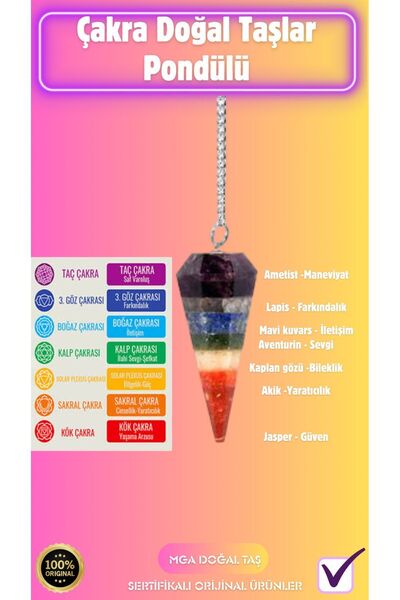 MGA DOĞAL TAŞ 7 Çakra Doğal Taş Pandül - Sarkaç Doğal Taş Gerçek Hakiki Pandü...