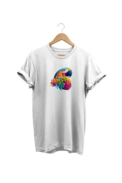WİDİ Papagaj Štampano Beli T-shirt