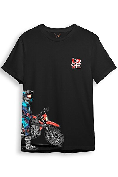 WİDİ Cross Motor Enduro Equipment Tricou negru 100% bumbac cu detaliu imprimat pe piept și lateral