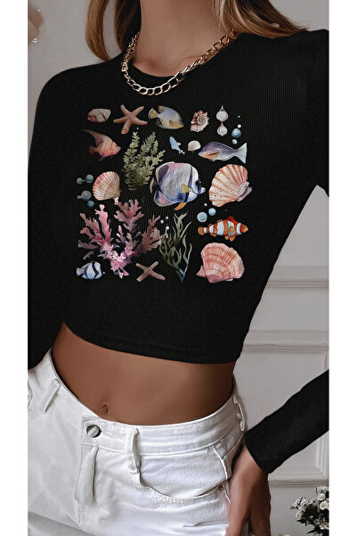 Jose Clothing Black Limited Edition Series - Organic Cotton Crop Blouse, Long...