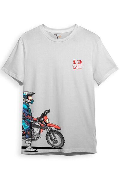 WİDİ Cross Motor Enduro Equipment Tricou alb 100% bumbac cu detaliu imprimat ...
