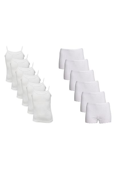 Onurel 6-piece White Rib Cotton Combed Cotton Girl Undershirt and Rope Strap Set