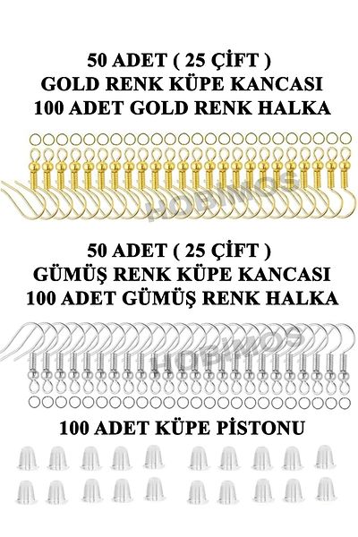 Hobimos 2 Colors 400 Pieces Earring Set - Earring Hook, Plunger and Hoop