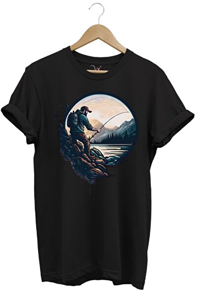 WİDİ Ψάρεμα με πετονιά και φύση Καλοκαιρινό 100% βαμβακερό μπλουζάκι Fisherma...