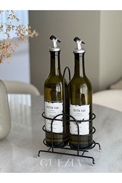 GUEZIA 2'li Siyah METAL STANDLI Zeytinyağı Sıvıyağ Şişesi | Yağdanlık Yağlık ...