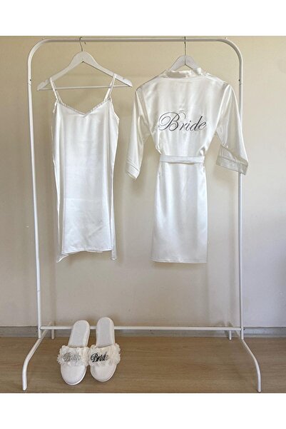 Eliza Bride Bride Sabahlık Seti (Sabahlık, iç elbise, Terlik)