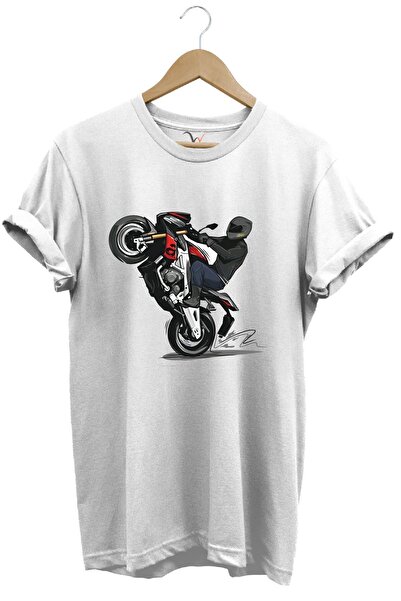 WİDİ تي شيرت أبيض مطبوع من القطن بنسبة 100% من Front Lifter Racing Biker