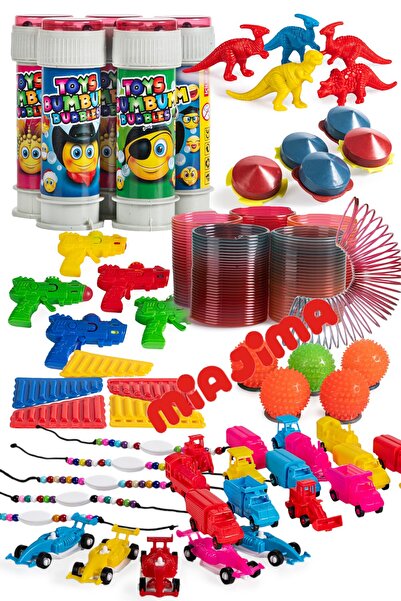 Miajima Pinyata içi Küçük Oyuncak Çeşitleri 10 Model 50 Adet-Köpük Baloncuk-Dinozor-Bileklik-Tabanca-Vb