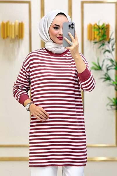 Bold Grup Dried Rose Striped Neva Fashion Women's Hijab Tunic