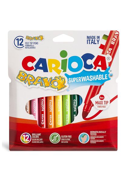 CARIOCA Bravo 12-Piece Super Washable Felt Tip Crayons Set
