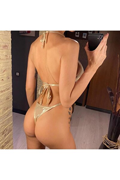 DESİGNEDBYD Kadın İnci Aksesuarlı  Bikini Takımı 2 Parça Bikini Set Beach