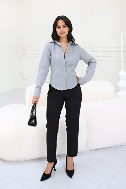 Lusin Γυναικείο πουκάμισο με κομμένο κομμένο με πένσα - Γκρι