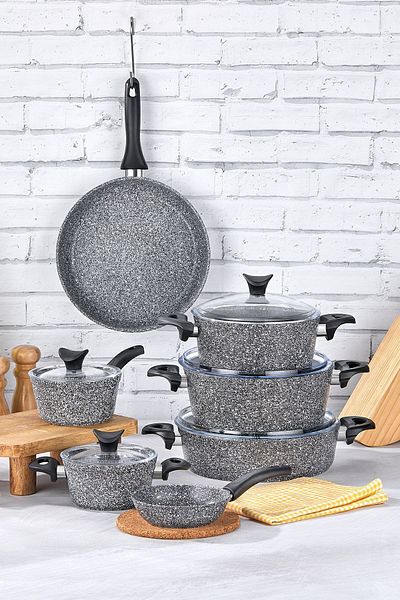 Taç MasterCook Family - 12 Piece Gray Granite Pot Set