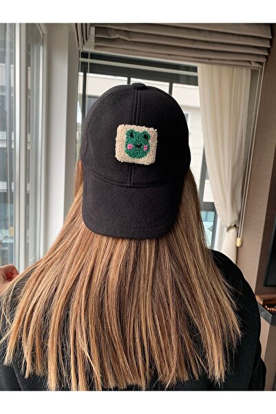 DEAR HOME Kurbağa punch detaylı siyah kışlık beyzbol şapkası