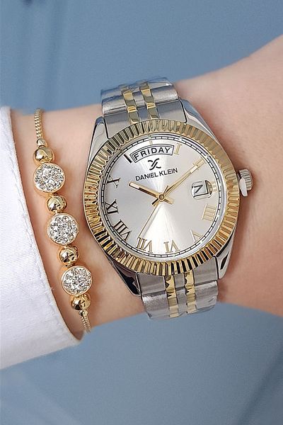Daniel Klein Gold/Metallic Steel Jubilee Bracelet Jewelled Women's Wrist Watch+Bracelet
