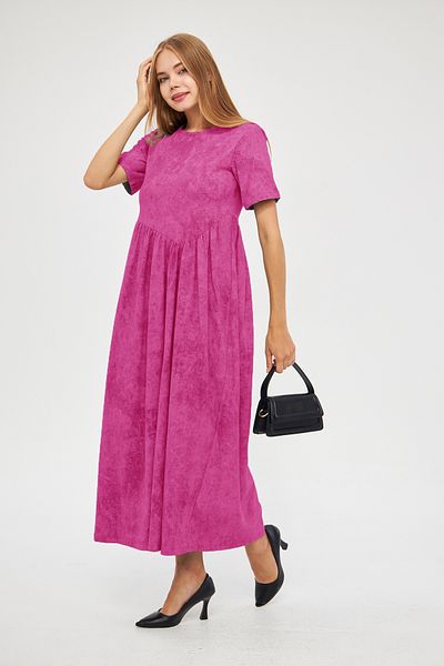 Avones Rochie maxi cu maneca scurta Cupra - Efect de spalare cu acid si adunat