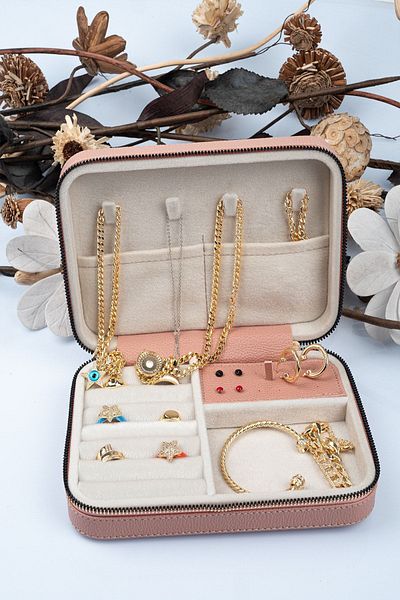 Gold Box Large Size Compartmented Organizer Jewelry Storage Box and Travel Bag Wooden Powder (21X14.5X5)