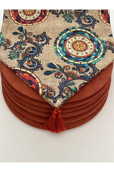 Ayşemce Amerikan Servis Takım (çuval Zemin Etnik Mandala Desen Runner 6 Kremi...