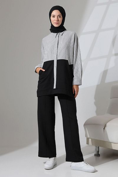 Mihran Butik Black Seasonal Combed Cotton - Women's Sports and Comfortable Hijab Set